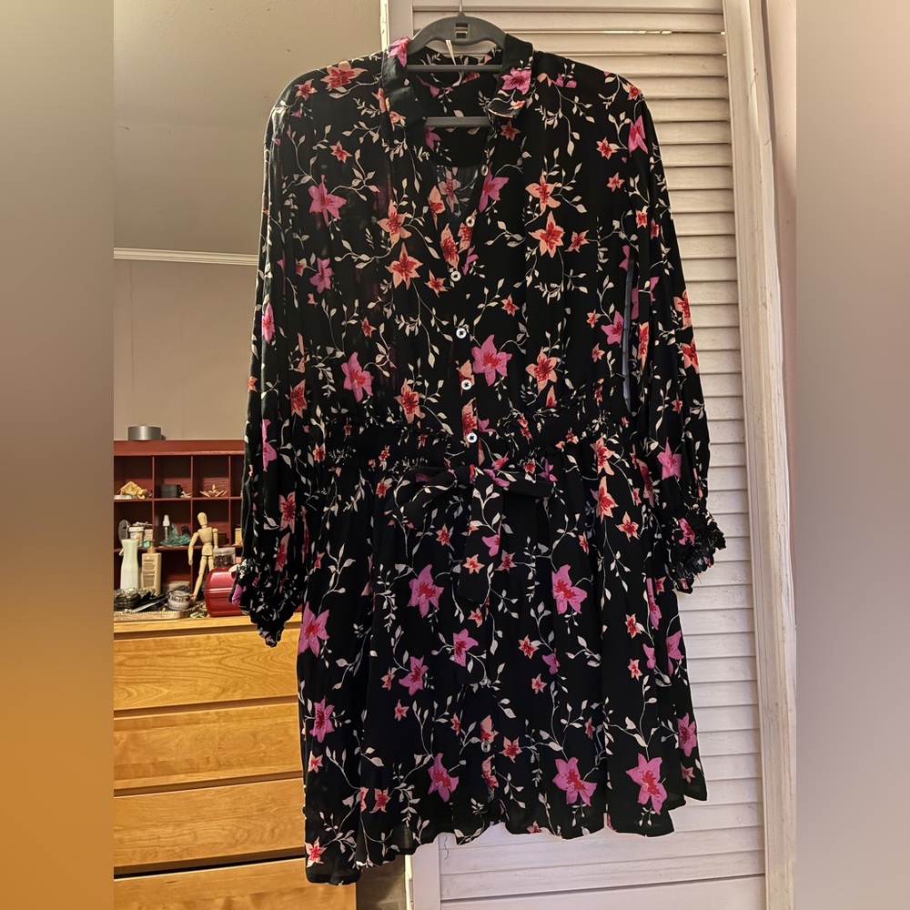 Free people Black Long-Sleeve Floral Button Dress